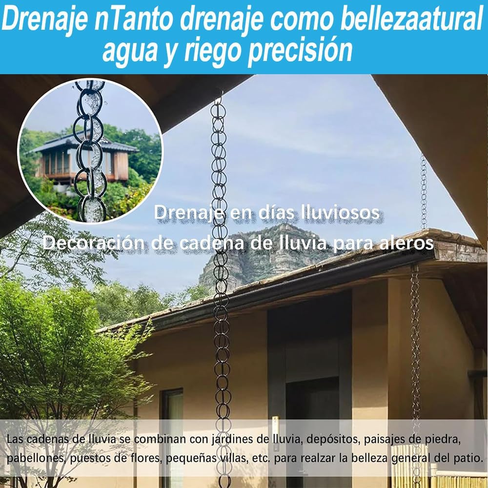 Aluminum Rain Chains for Gutters-Black Rain Chain Downspout Substitute,Adjustable Hanging Rain Catcher Chain with Metal Cups,Vintage Copper Look for Outside Water Diverter matteblack-9m(30ft)