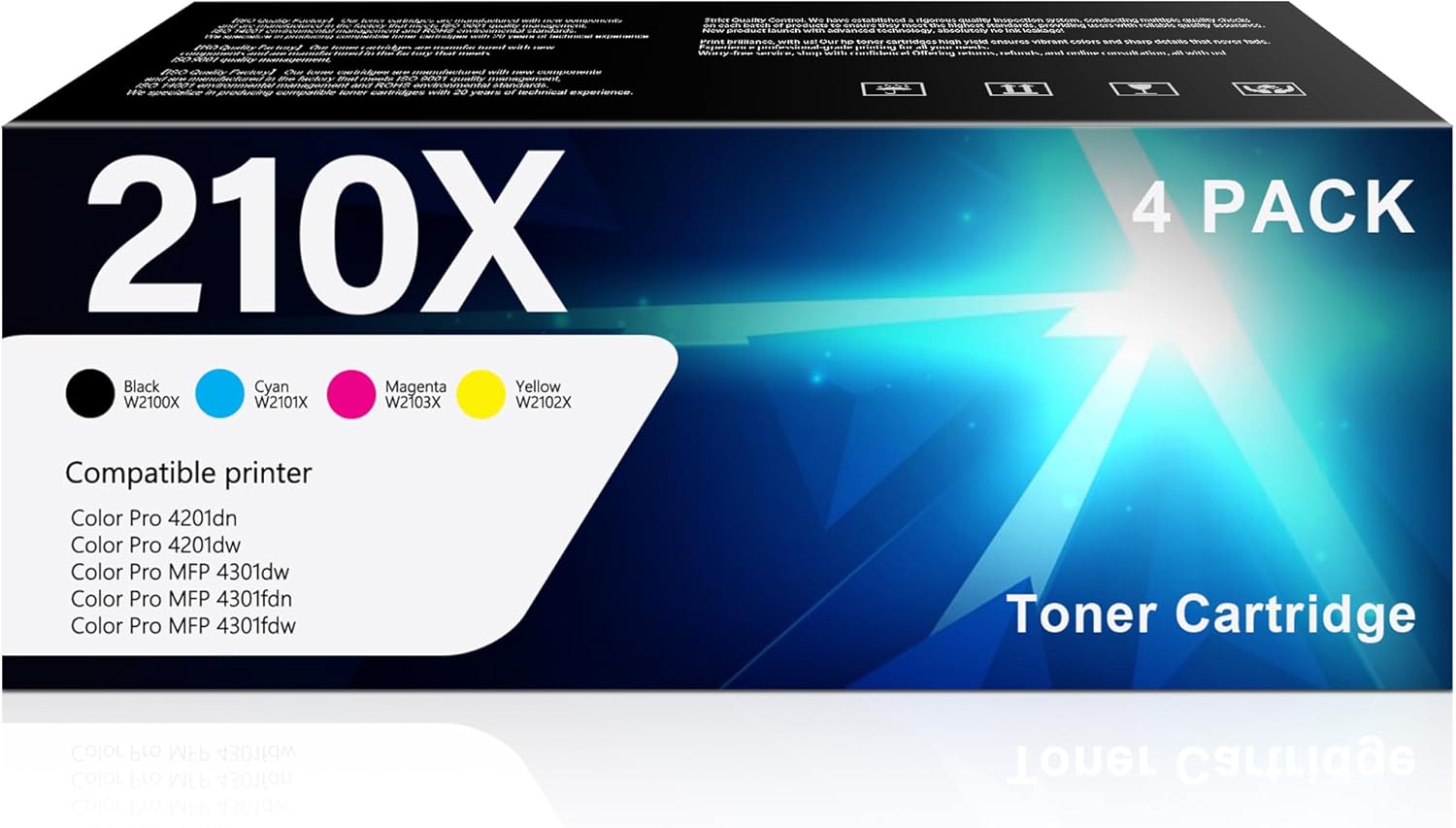 210X High Yield Toner Cartridge Replacement for HP 210X W2100X Use with Color Pro MFP 4301dw 4301fdn 4301fdw Color Pro 4201dn 4201dw Printer(4 Pack)