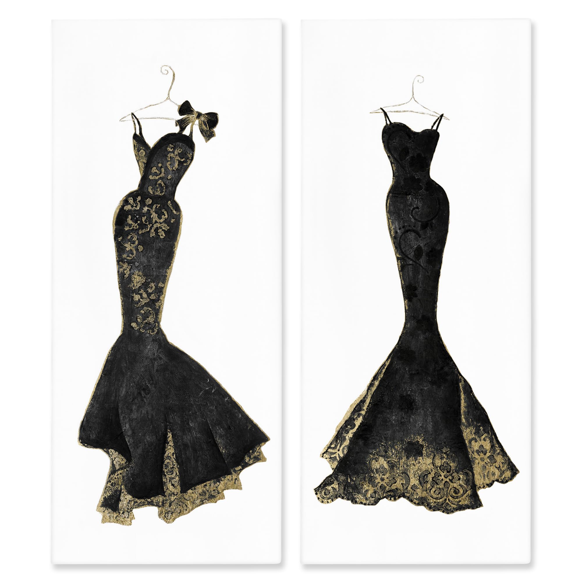 Gilded Black Evening Gowns, 13 x 30 Inch Canvas Wall Art Set