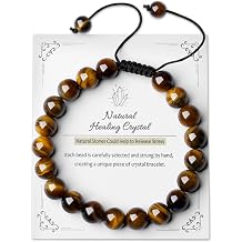 Healing Crystal Bracelet for Women - 8mm Round Beads, Adjustable Macrame String, Crystal Jewelry Gifts