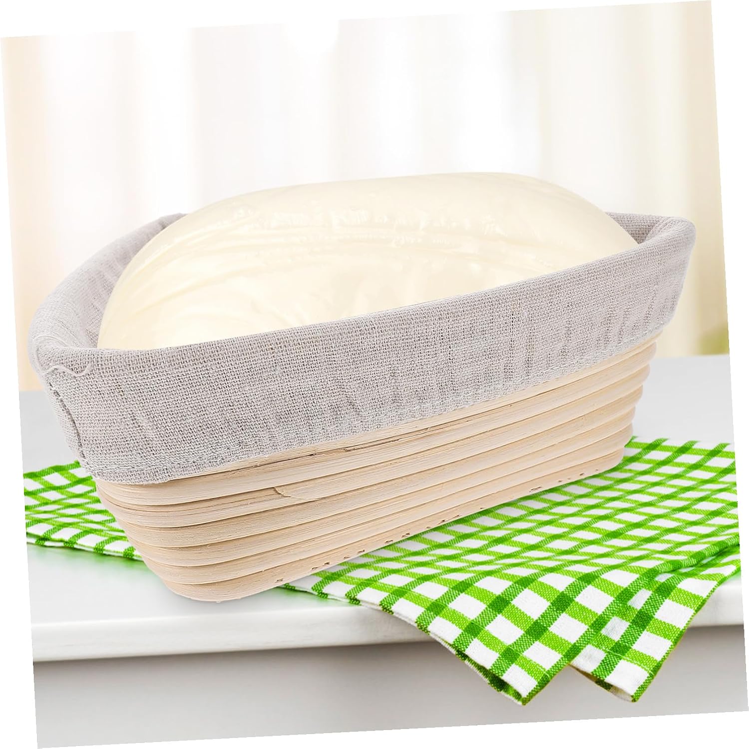 BESTOYARD Triangular Bread Proofing Basket with Khaki Cotton Liner, Handwoven Rattan Dough Rising Basket 23x23x8cm for Artisan Bread Baking and Home Bakery Supplies