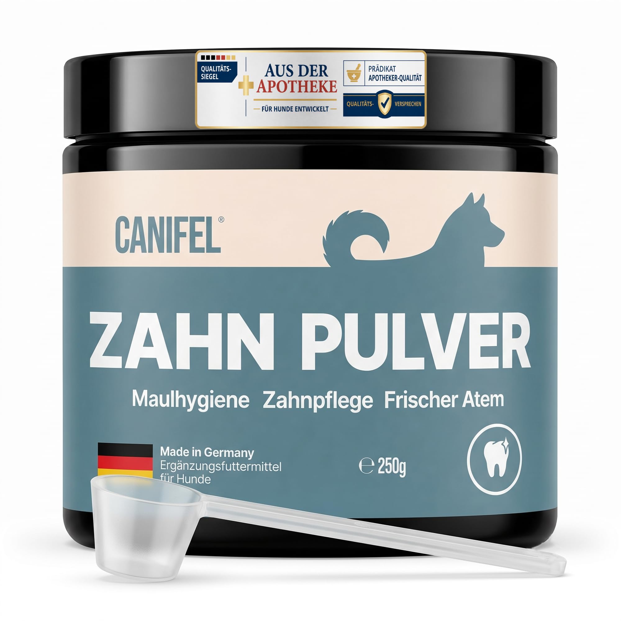 Zahnpflege Hund – Apotheker Rezeptur, Zahnpulver für Hunde mit Seealgenmehl zur Vorbeugung von Zahnstein– Dental Pulver für frischen Atem&Maulhygiene–Made in Germany-250g
