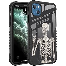 Compatible with iPhone 15 Case, Rock and Roll Skull Skeleton Bone Love Music Design Heavy Duty Anti Slip Shockproof Hard PC Backplane Soft TPU Prevention Protective Case for iPhone 15