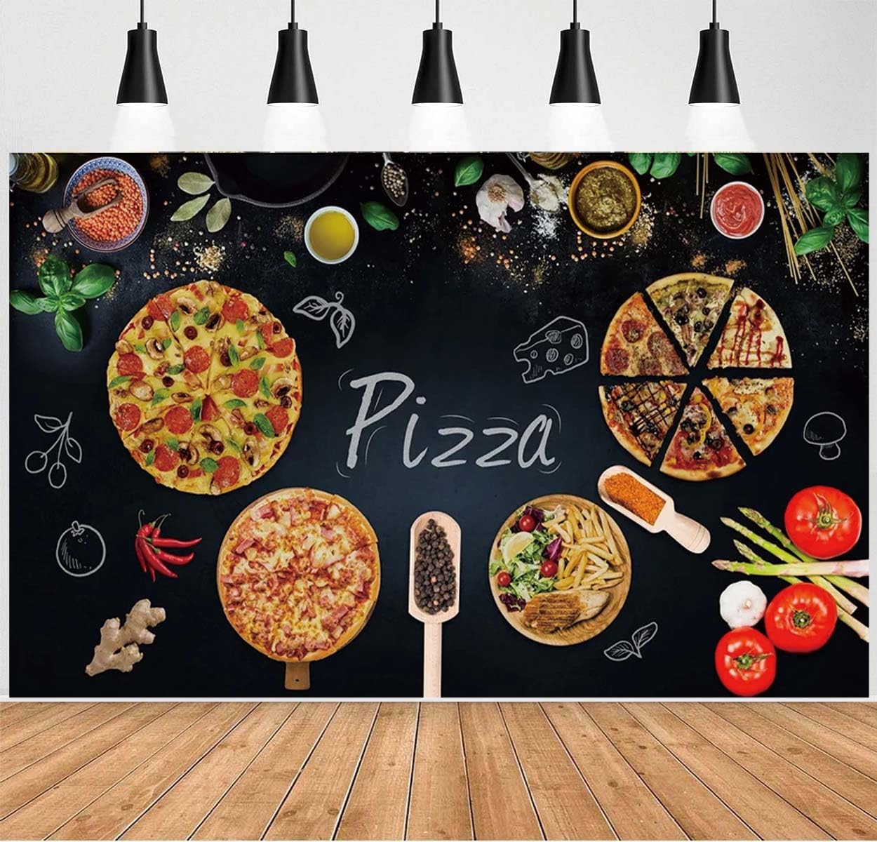 Pizza Backdrop for Italian Background Kids Pizza Baby Shower Decorations Pizza Party Birthday Party Cake Table Banner Decorations Booth Props,7x5feet