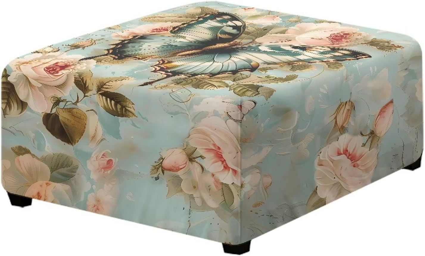 Wildflower Decorative Ottoman Cover for Bedroom Easy Install European Style Floral Footstool Covers Slipcovers Home Decor Keep Clean Elastic Footstool Slipcovers17-22 L x 17-22" H x 17-18" W