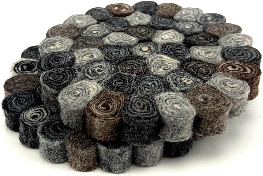 Handmade Trivet, Felt CandyCut Trivet, Potholders, Trivets, 100% Wool, Felt, Hot Pot Holders (Set of 2) Hot Pads, Durable, Heat Resistant Mat, Mats, Round Trivet (Gray)
