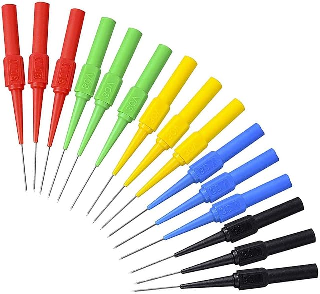 SAUTOP 15pcs Test Back Probe Pin,0.7mm on-destructive Pin Test Probes Pin Insulation Piercing Needle Multimeter Test Probe for 4mm Banana Plug