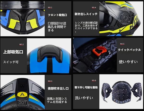 オートバイ反転式ヘルメットBluetoothシステムヘルメットダブルシールド耐衝撃男女兼用オールシーズンDOT認証基準適用 - 5