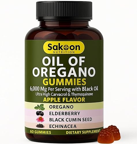 Sakoon nutrition Gomitas de aceite de orégano  Apoyo inmunológico con aceite de orégano 300 mg, semillas de comino negro, saúco, equinácea