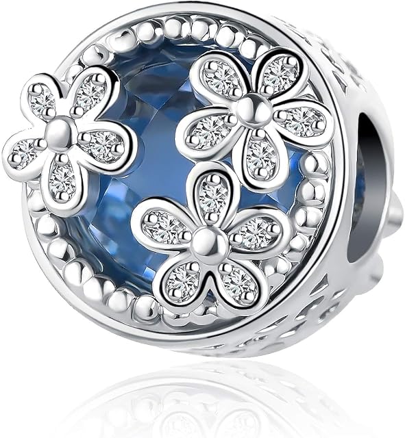 MiniJewelry Women Girls Crystal Clear Flowers Radiant Heart Charm for Bracelets Necklaces Pendants Blue Enamel