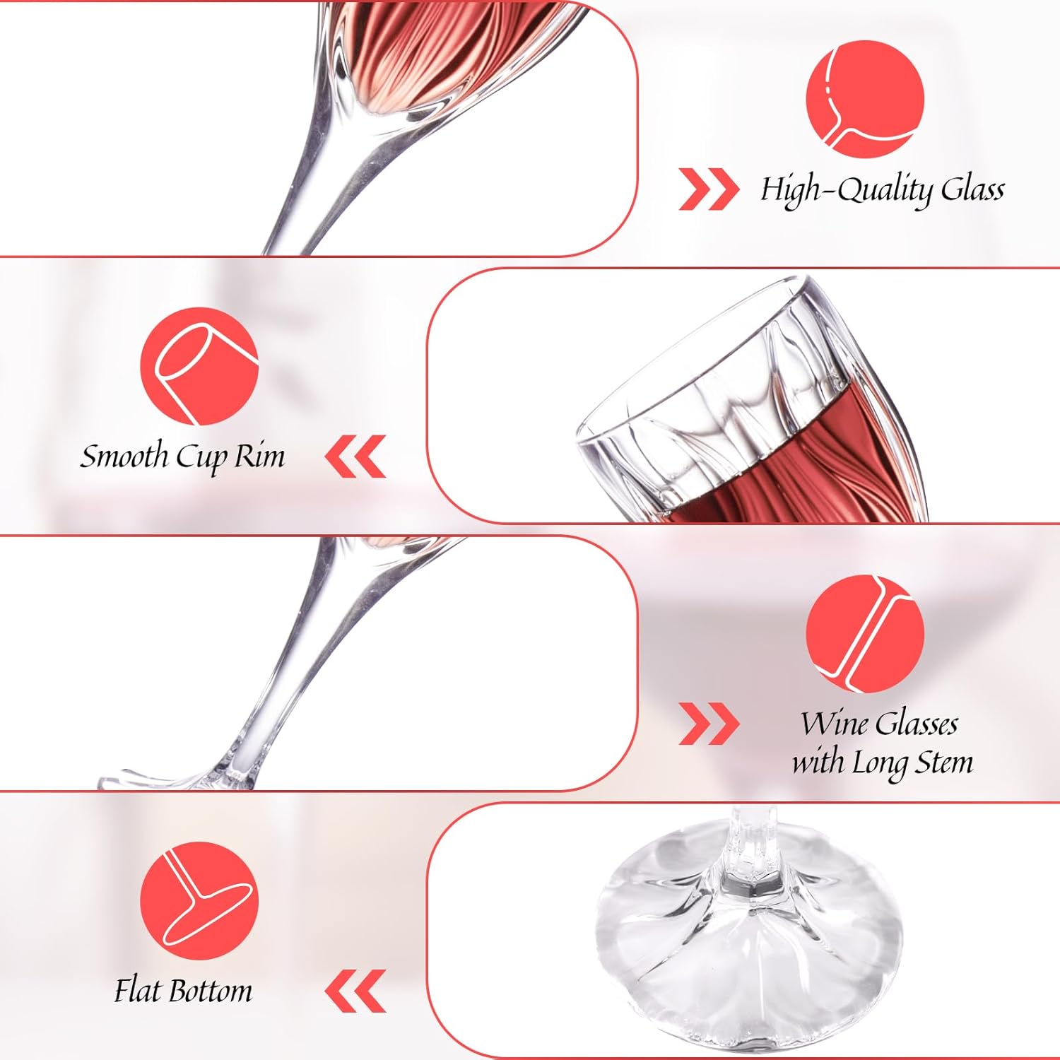 KAMMAK Wine Glasses Set of 2, 8 oz Hand Blown Crystal Bordeaux Wine Glasses, Smooth Rim & Long Stem, Perfect for Red & White, Daily Use, Wedding Anniversary or Birthday Gift with Gift Box, Ocean