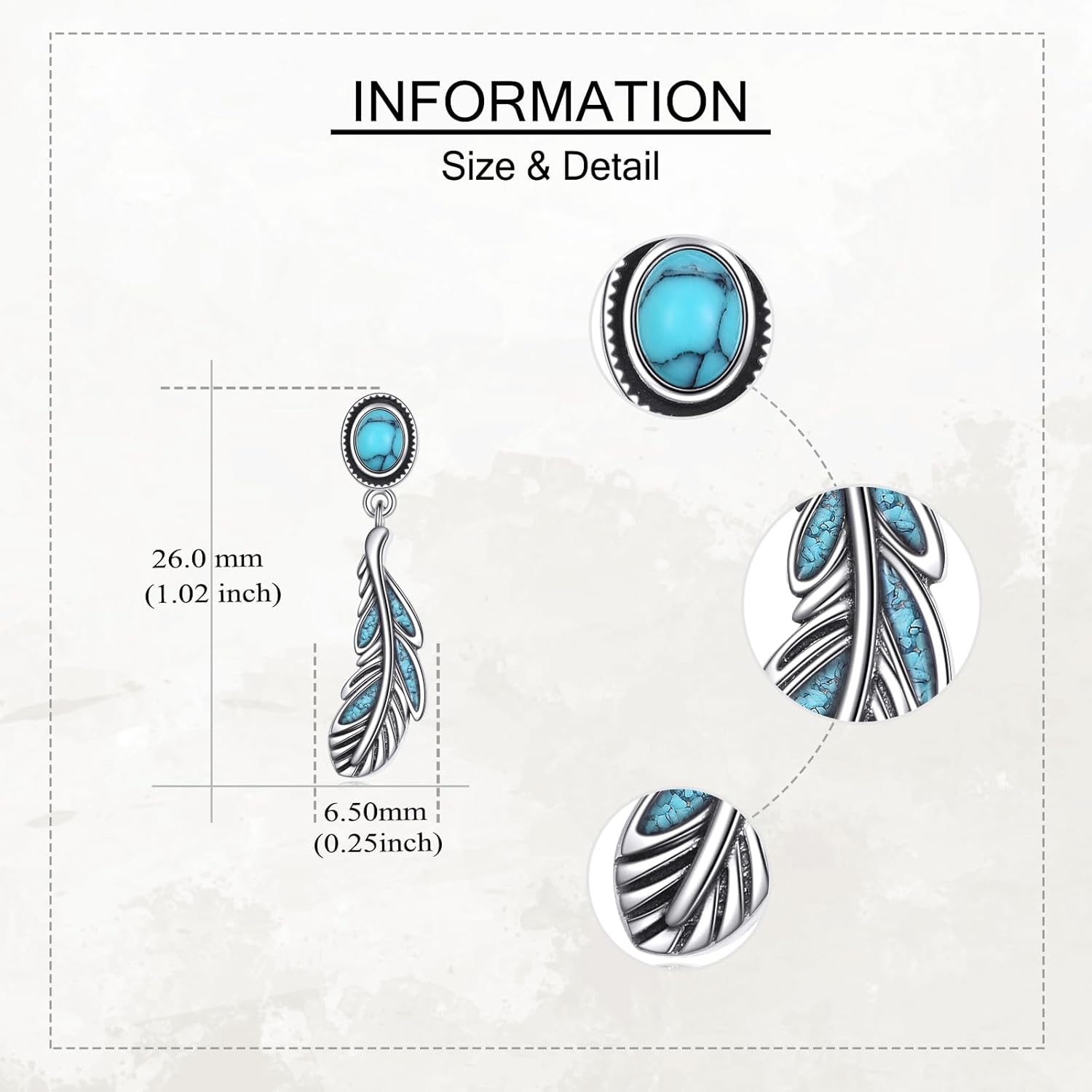 Feather Earring 925 Sterling Sliver Natural Turquoise Stone Western Style Vintage Eagle Feather Drop Ear Gift for Women