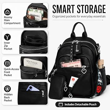 JANSBEN Small Backpacks for Women, PU Leather Ladies Rucksack Anti-Theft Mini Backpack Water Resistant Travel Bags Rucksack Daypack for Casual Work School Shopping