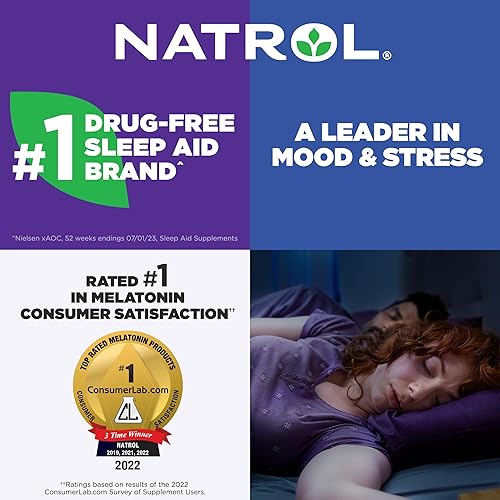 Miniatura 8 de Natrol Melatonina 10 mg, suplemento dietético para un sueño reparador, gomitas para dormir para adultos, 140 gomitas con sabor a fresa, suministro