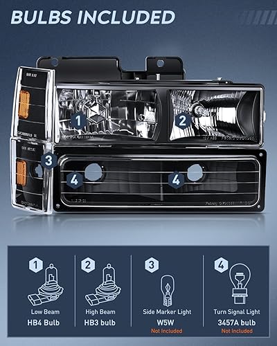 Miniatura 26 de Nilight Headlight Assembly Compatible with 1988 1989 1990 1991 1992 1993 Chevrolet GMC C/K 1988-1993 Silverado Suburban Sierra Blazer Tahoe Yukon