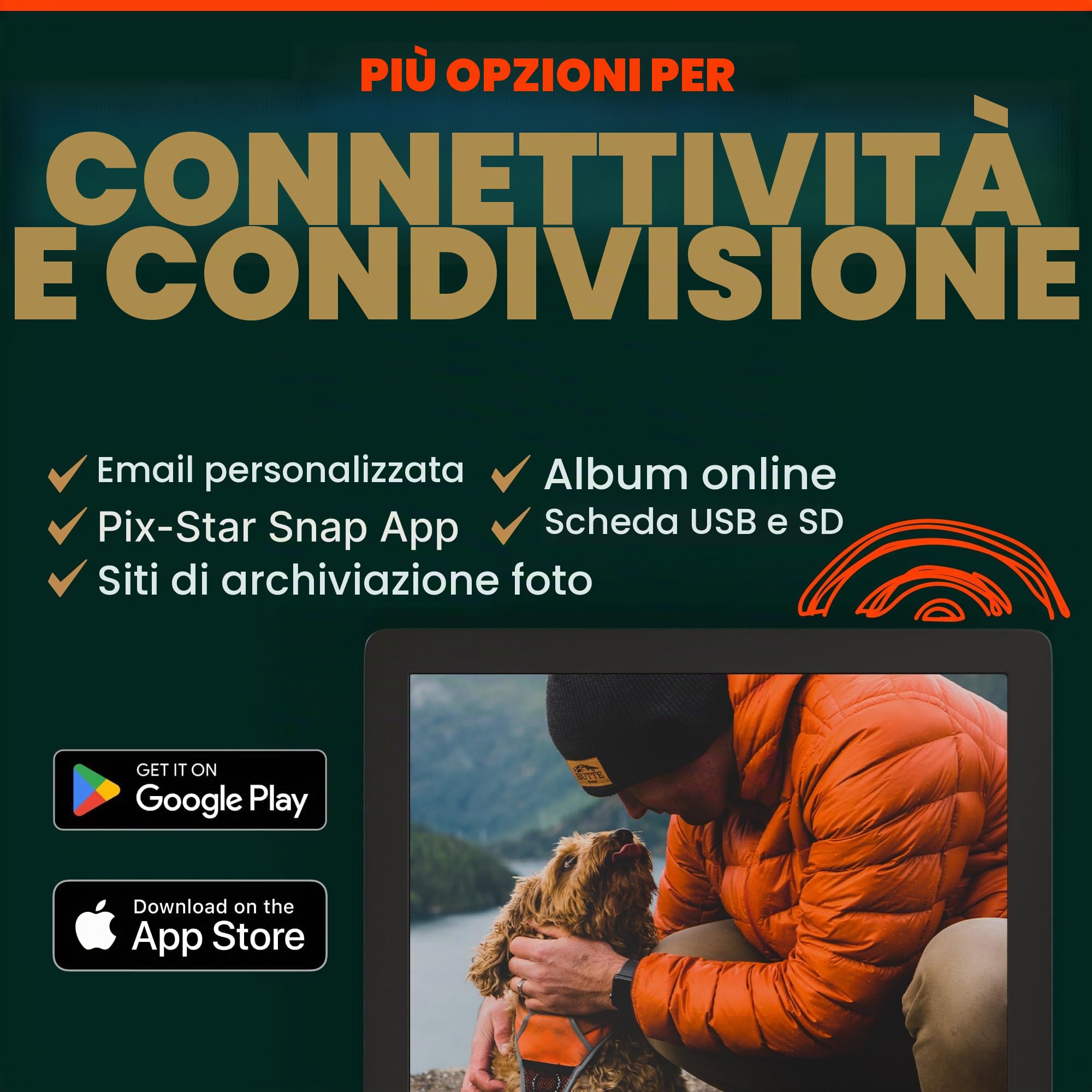 Cornice digitale WiFi da 15 pollici Pix-Star con indirizzo e-mail e archiviazione cloud gratuita | Regalabilissima per i nonni | display IPS | Sensore di movimento | Semplice installazione