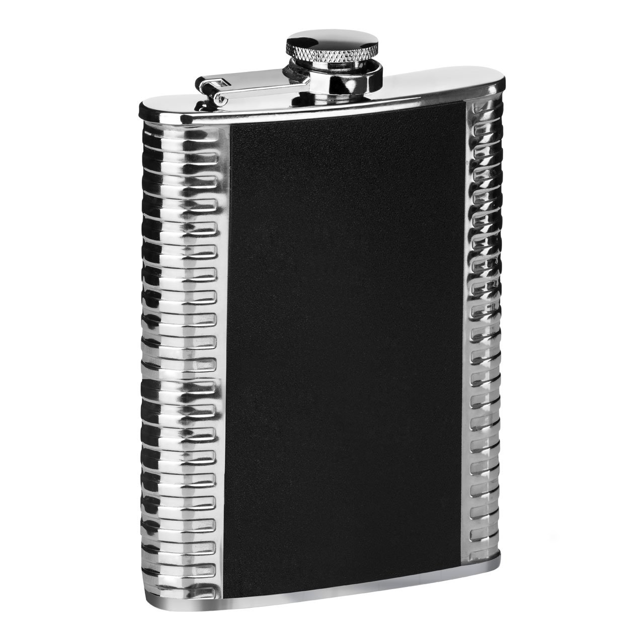 Premier Black Housewares Ribbed Stainless Steel Hip Flask, 8 Oz