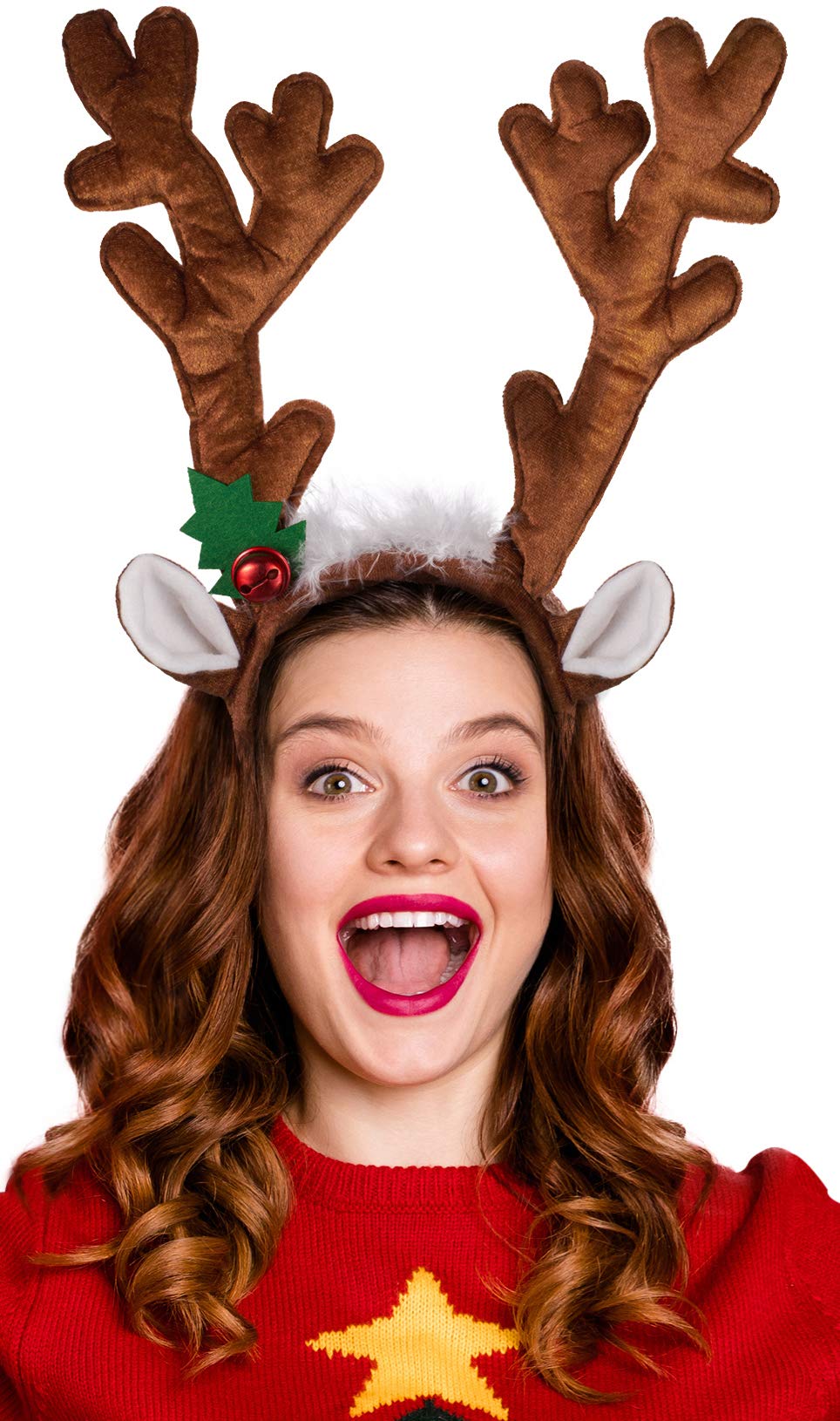 Amosfun 4 stuks glitter kerstmuts kerstboom en rendier gewei haarband Kerstmis haaraccessoires hoofdtooi hoofddeksel kinderen volwassenen party kostuum accessoires