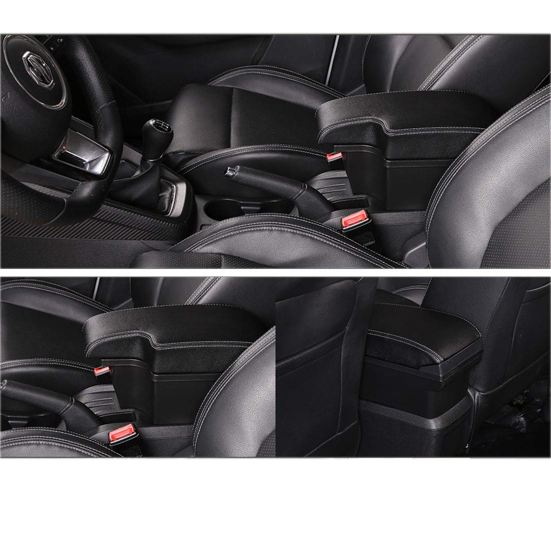 Bracciolo Centrale Auto Per MG ZS – Doppio Strato, Porta Oggetti, 7 Porte USB, Porta Bicchiere, Luce LED, Rosso