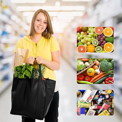 Miniatura 6 de JERIA Paquete de 24 bolsas de comestibles reutilizables, bolsas de compras grandes y plegables lavables, bolsas de mano resistentes con asas