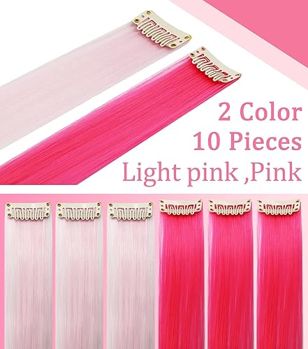 Miniatura 3 de 10 extensiones de cabello de color rosa claro y rosa intenso de 20 pulgadas para niñas, extensiones de cabello de color con clip para mujer,