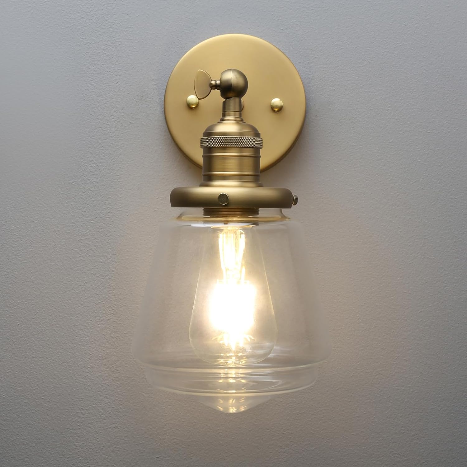 Phansthy Wall Sconces Light Fixture Industrial Wall Lamp, 180 Degree Adjustable Bathroom Vanity Light, Wall Light with Glass Shade Wall Decorative Lighting for Kitchen Living Room Hallway (Antique)