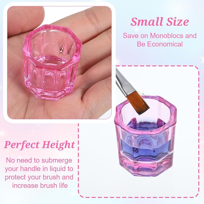 2 piezas platillo monómero vidrio rosa para uñas miniatura 3