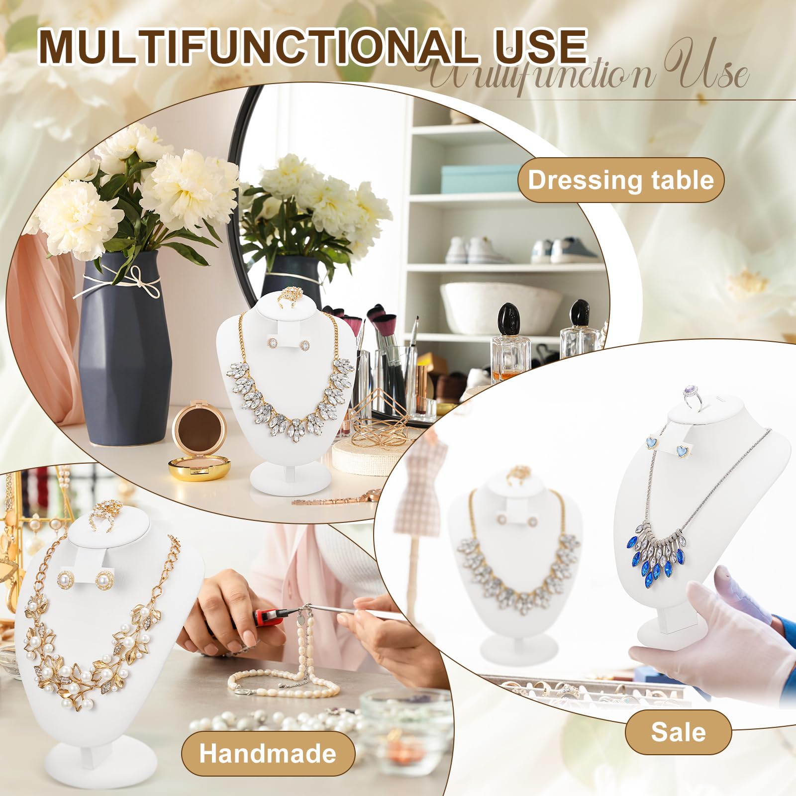 Marsui Lot de 6 présentoirs en cuir blanc pour colliers, bustes, bijoux, mannequins, pour vendeurs, vendeurs, magasins, salons commerciaux