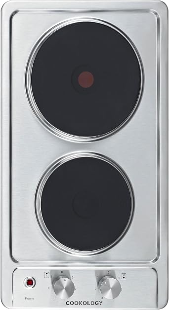 Cookology 30cm Solid Plate Domino Hob - 2 Zones - Stainless Steel