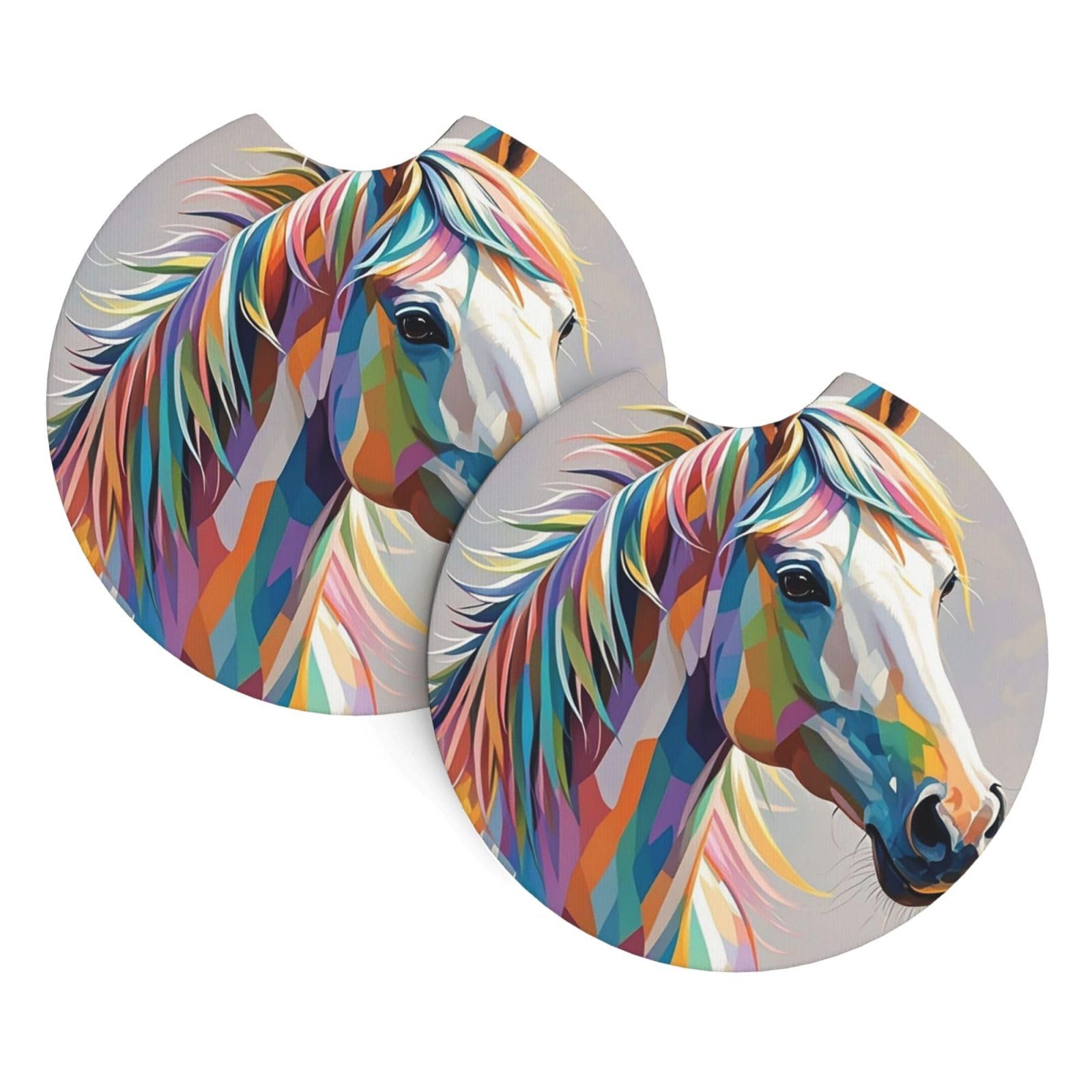 2 Pack Car Coaster for Cup Holders Horse Pattern Car Cup Coaster 2.7" Neoprene Non-Slip Automotive Cup Mat Universal Auto Car Interior Accessories for Women Men Cup Pad