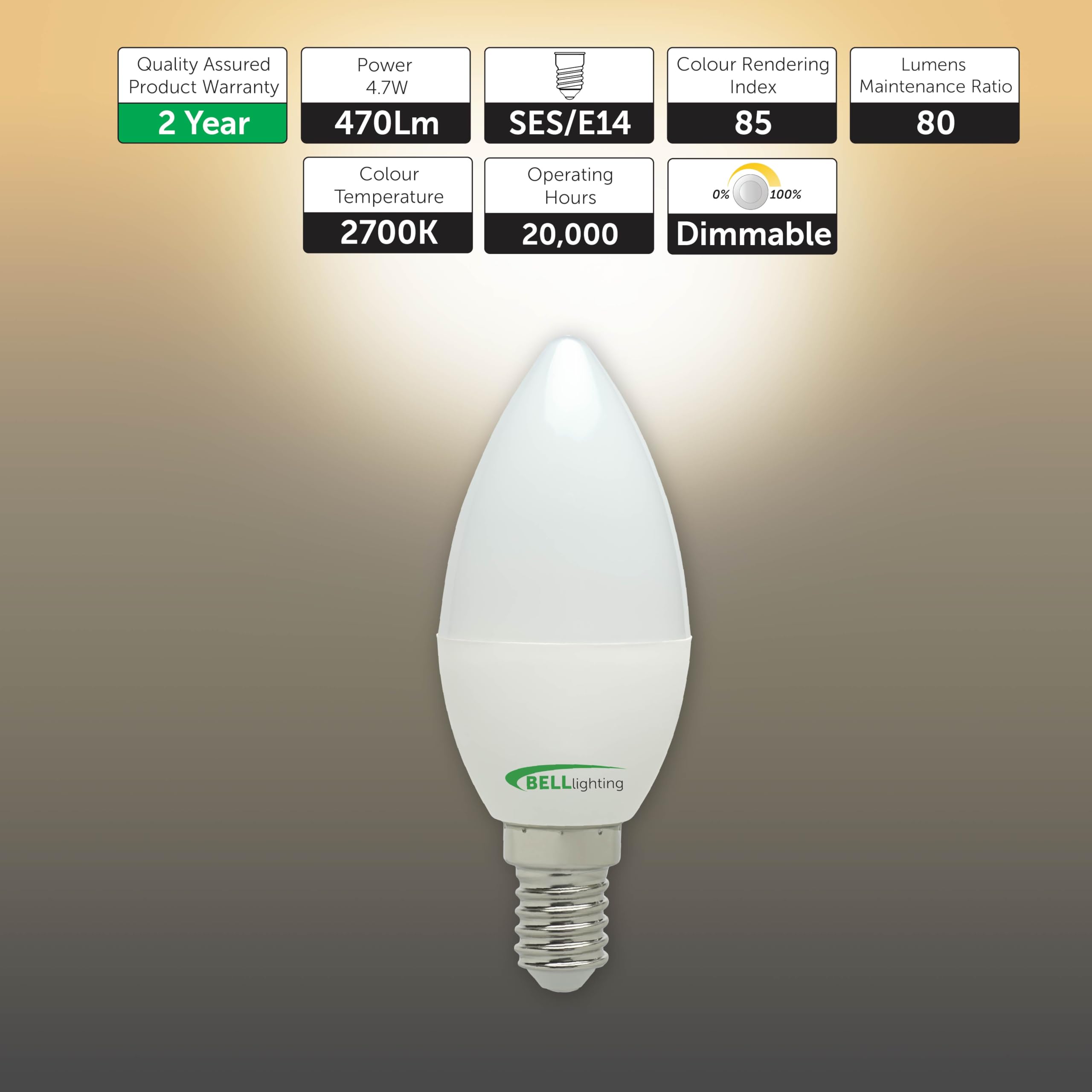 BELL Lighting Small Edison Screw E14 Dimmable Light Bulb LED Candle 6 Pack, Warm White - 2700k - Image 2