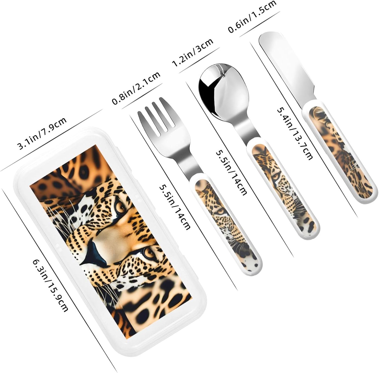 Animal Leopard Print Stainless Knife Spoon Fork 3-Piece Set,Flatware Cutlery Set With Storage Case