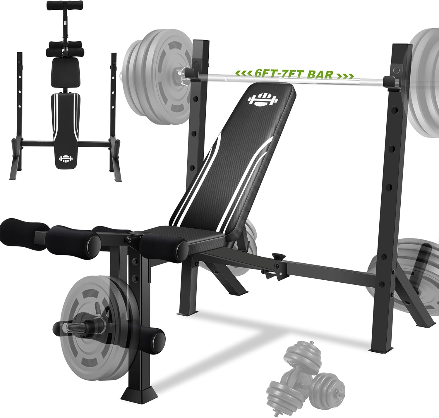 ANCHEER Foldable Weight Bench with Squat Rack Adjustable Bench Press Set for Home Gym Strength Training with Leg Developer, Weight Storage Rod Suitable for 1 & 2 Inch Plates