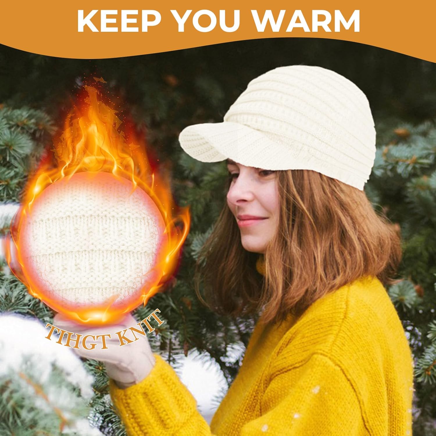 Womens Satin Lined Beanie Slouchy Winter Knit Hat Newsboy Hat with Brim Silk Lined Beanie - Image 2