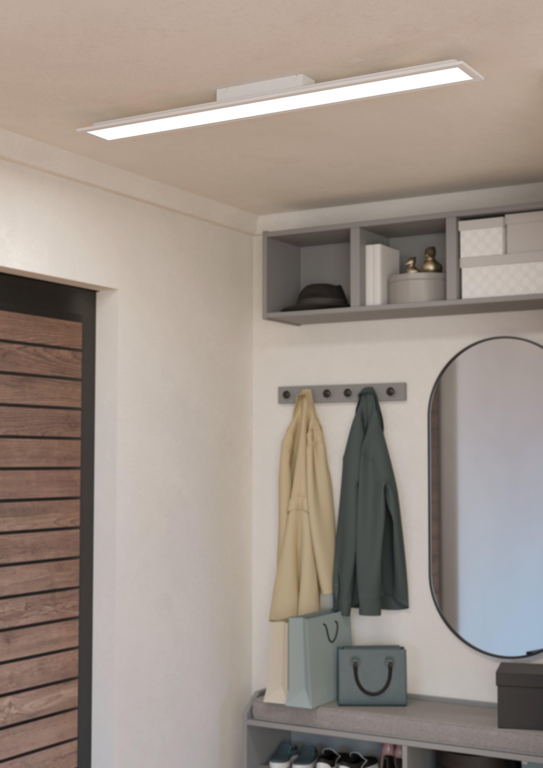 Eglo Plafonnier LED Moradillo, lampe de plafond avec dip switch, panneau | plat en métal et plastique blanc, éclairage blanc chaud, blanc neutre, blanc froid, luminaire 15 x 120 cm