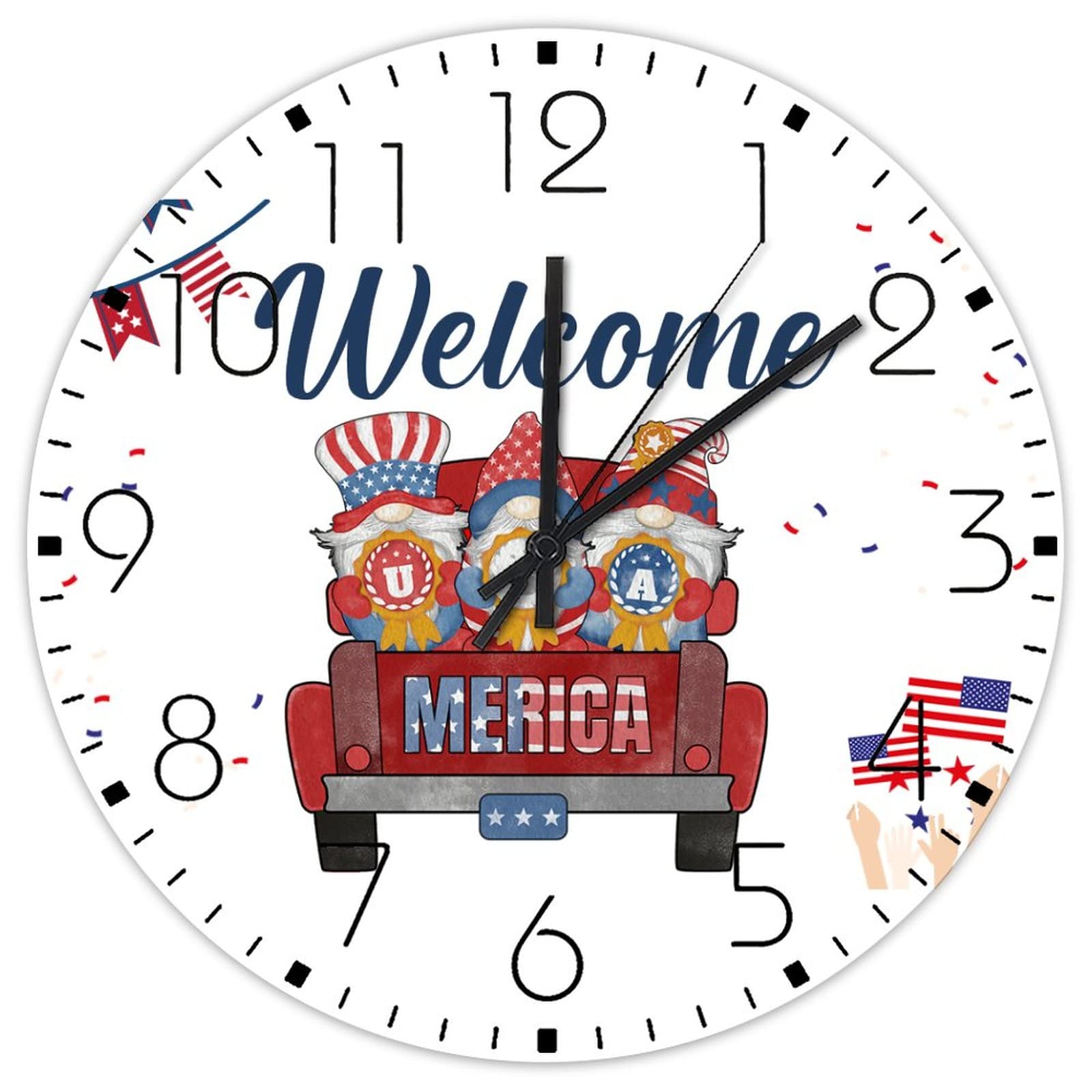 Horloge murale 4 juillet ronde en bois Memorial Day moderne
