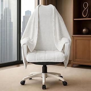 Himake Cozy Office Chair Blanket, White Striped Flannel Fleece Desk Wearable Blanket for Work, Work from Home Gifts & Practical Gifts for Cold People Stay Warm with Chair Wrap Attaches