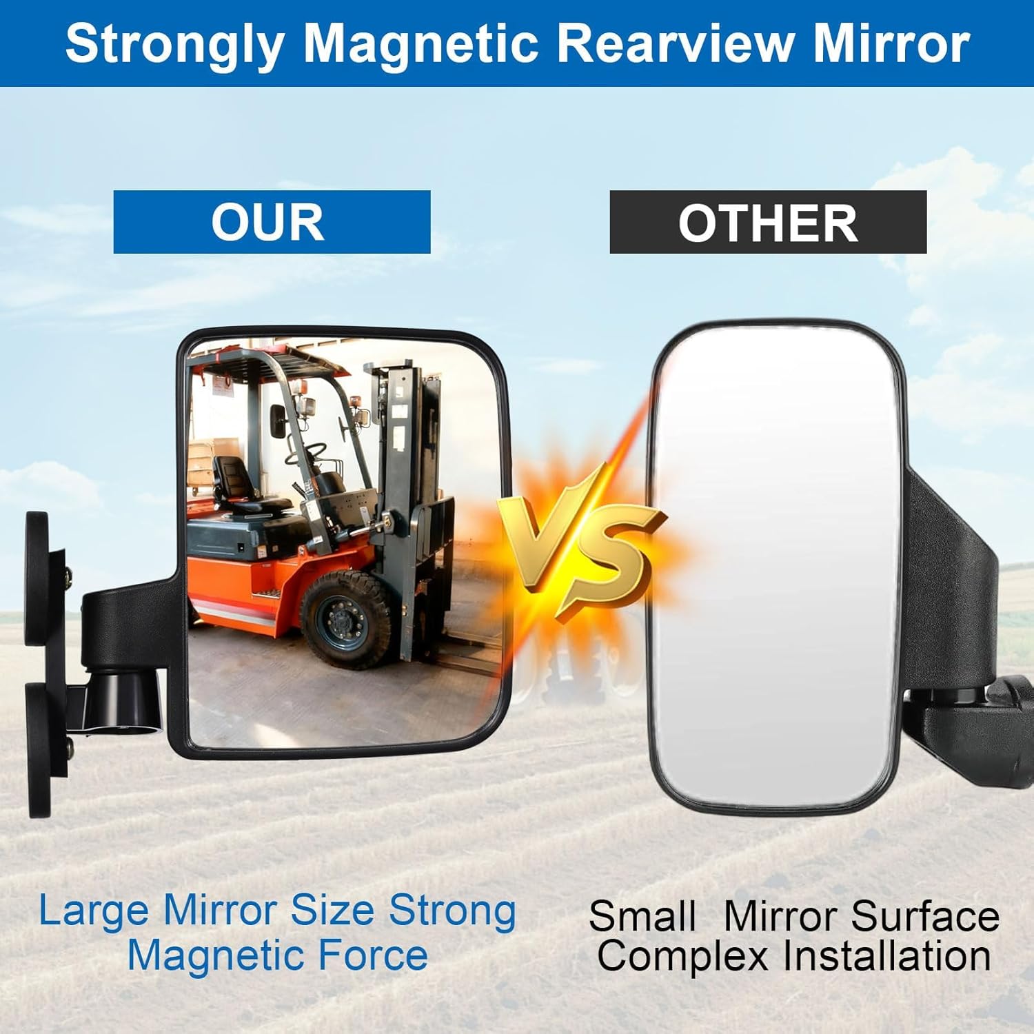 2PCS Universal Magnetic Mirrors for Tractor, 6.9" × 4.11" Magnetic Tractor Side Mirrors for Forklifts, Trucks, Lawn Mowers, Farm Equipment