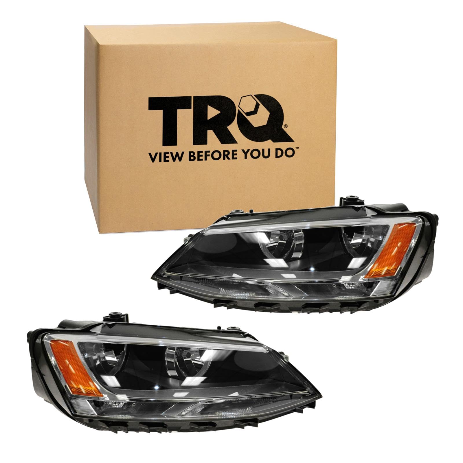 TRQ 2 Piece Headlight Assembly Set Driver &amp; Passenger Side Compatible with Volkswagen Jetta Sedan 2011-2016 VW2502146 VW2503146 5C7941005 5C7941006