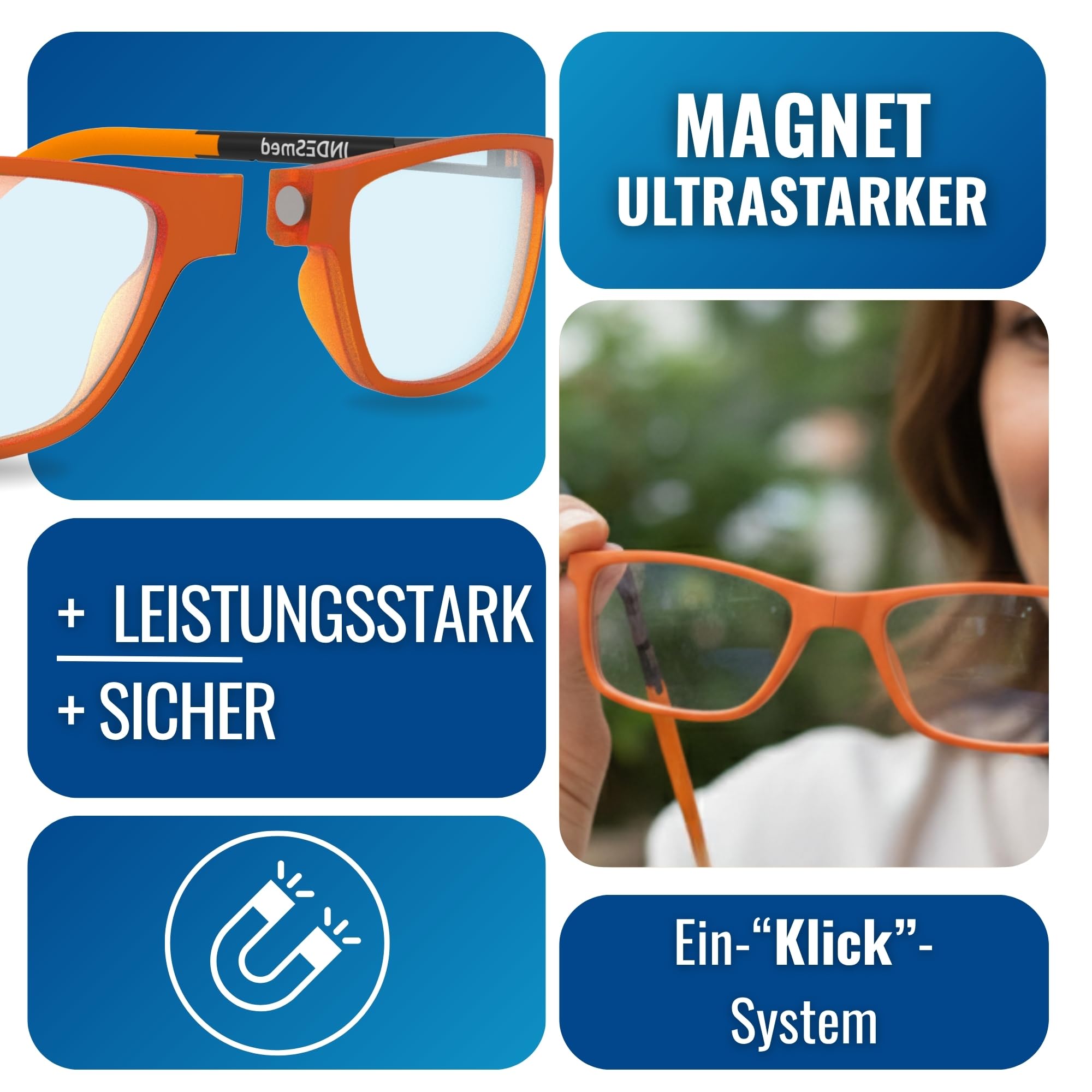 INDESMED – Magnetbrille Lesebrillen faltbare und verstellbare – Lesebrille blaulichtfilter herren und damen – Modern, Leicht & Clic brille mit magnetverschluss vorne