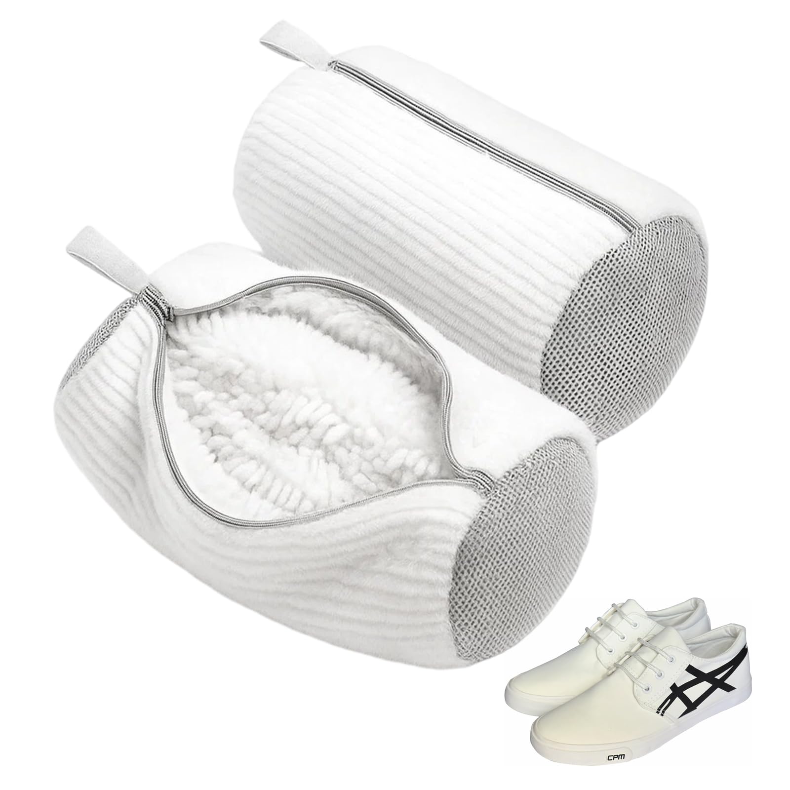 Schuhwaschbeutel Waschmaschine 2 Stück, Weiße Schuhwaschbeutel für Schuhe in der Waschmaschine, 39 x 19 cm Schuhbeutel Waschmaschine, Schuhsack Waschmaschine für Schuhe Waschen Beutel