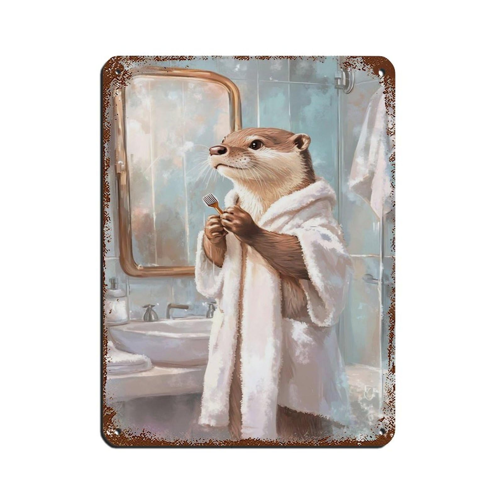 Otter Bathroom,Funny BathrooM Retro Poster Metal Tin Sign Chic Art Retro Iron Painting Bar People Cave Cafe Family Garage Poster Wall Decoration 12x16inch(30x40cm)
