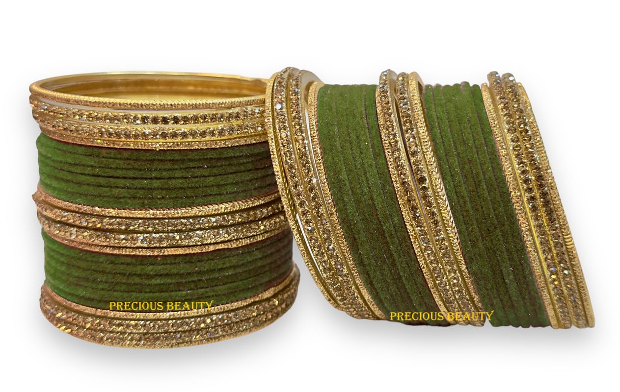 Precious Beauty Beautiful Bridal jewellery Metal Velvet Bangles Set With Golden Glass Zirconia Stone (B0CBW8KL51) Amazon Price History, Amazon Price Tracker