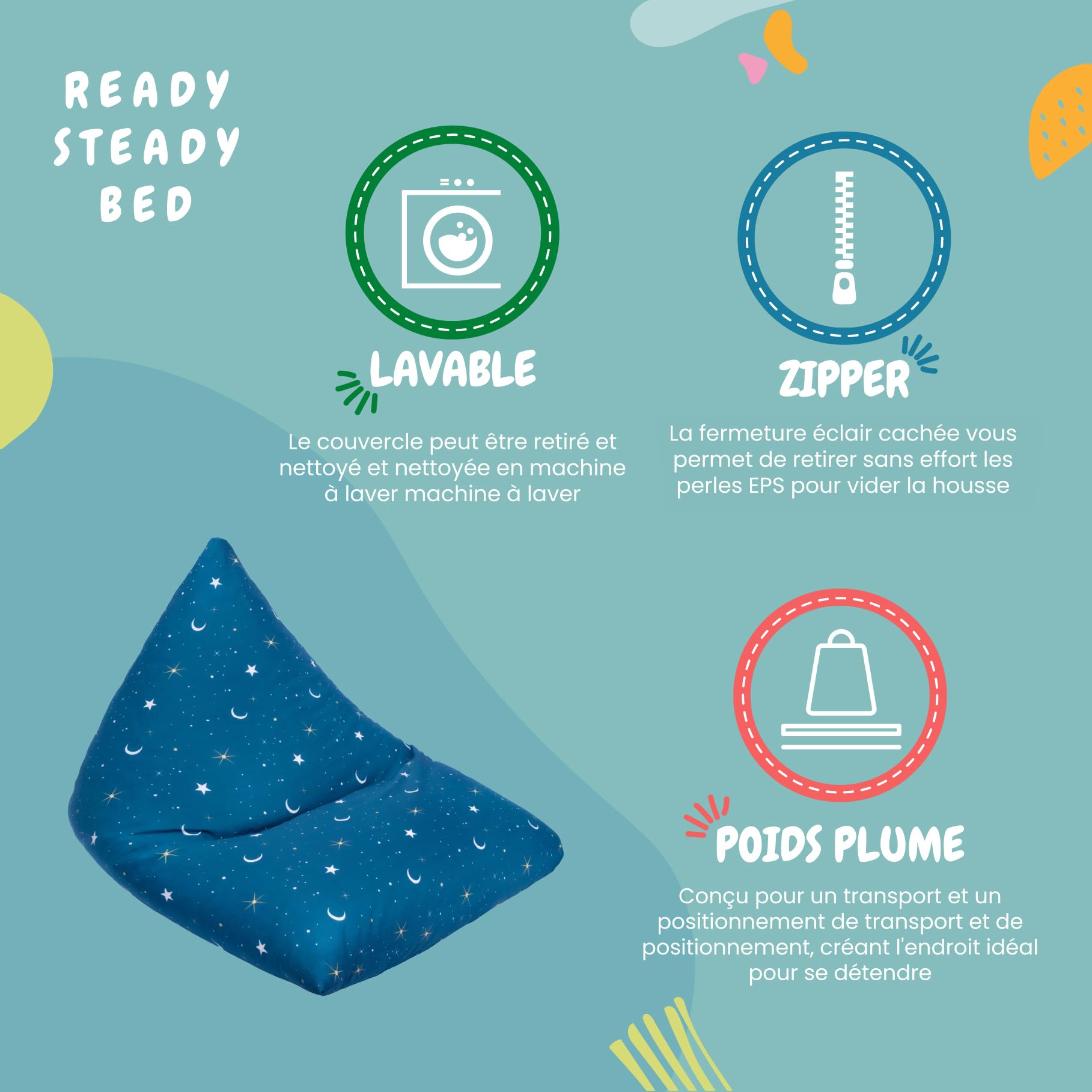 Ready Steady Bed Sac à fèves en Forme de Pyramide pour Enfants | Meubles Confortables pour Enfants | Siège de Relaxation Doux et sûr pour Les Enfants Salle de Jeux (Clair de Lune)