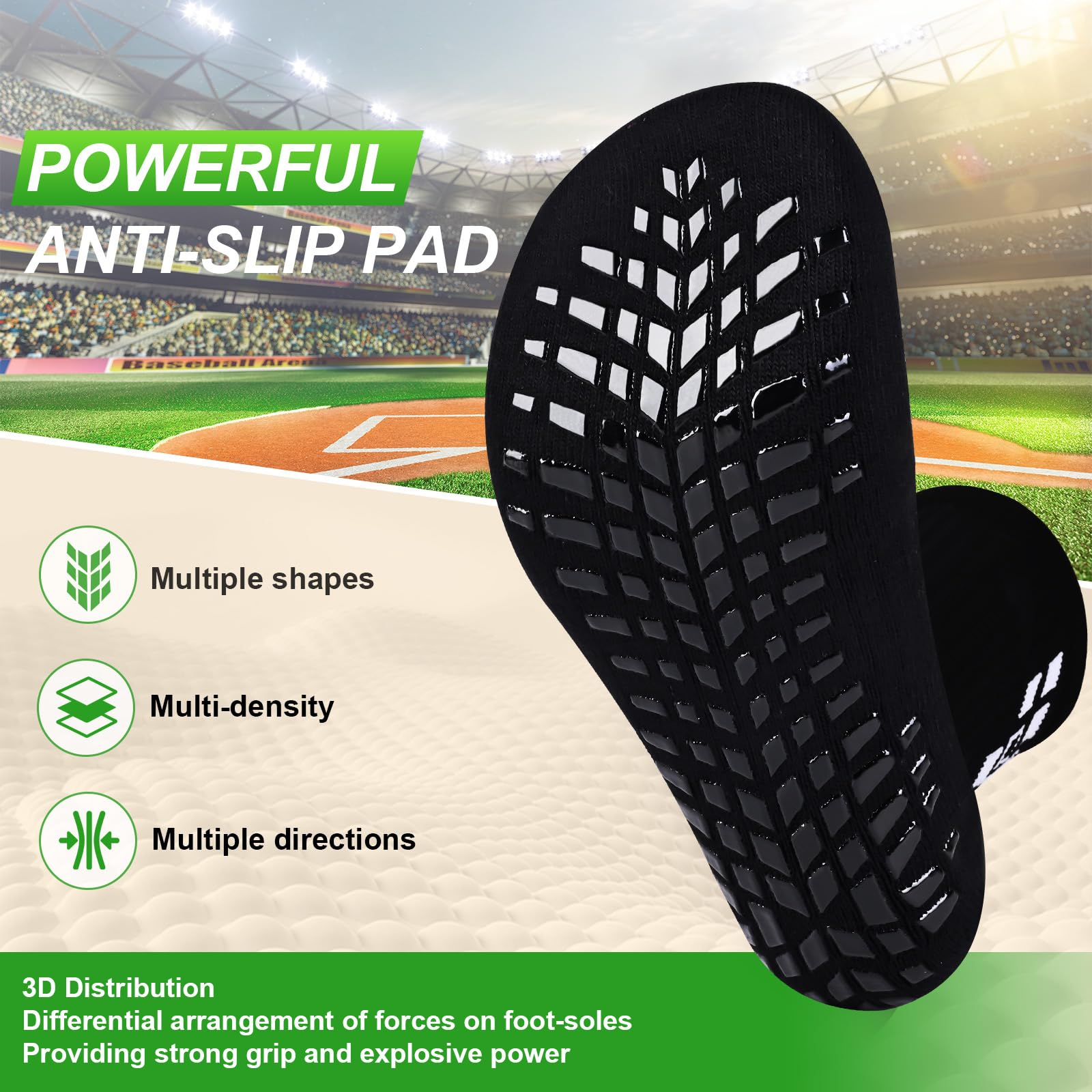 Gogogoal 4-paia Calzini sportivi da calcio antiscivolo per uomo donna, calzini sportivi imbottiti traspiranti Grip antiscivolo 37-42 43-50