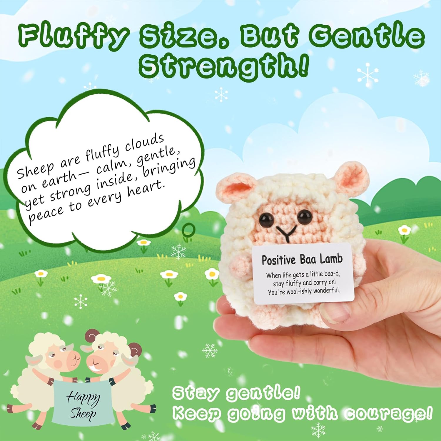 Mini Positive Sheep Emotional Crochet Animals Knitted Doll with Positive Card for Coworkers Best Friend Encouragement Funny Gifts for Women Men Xmas Party Decor (Sheep) - Image 3