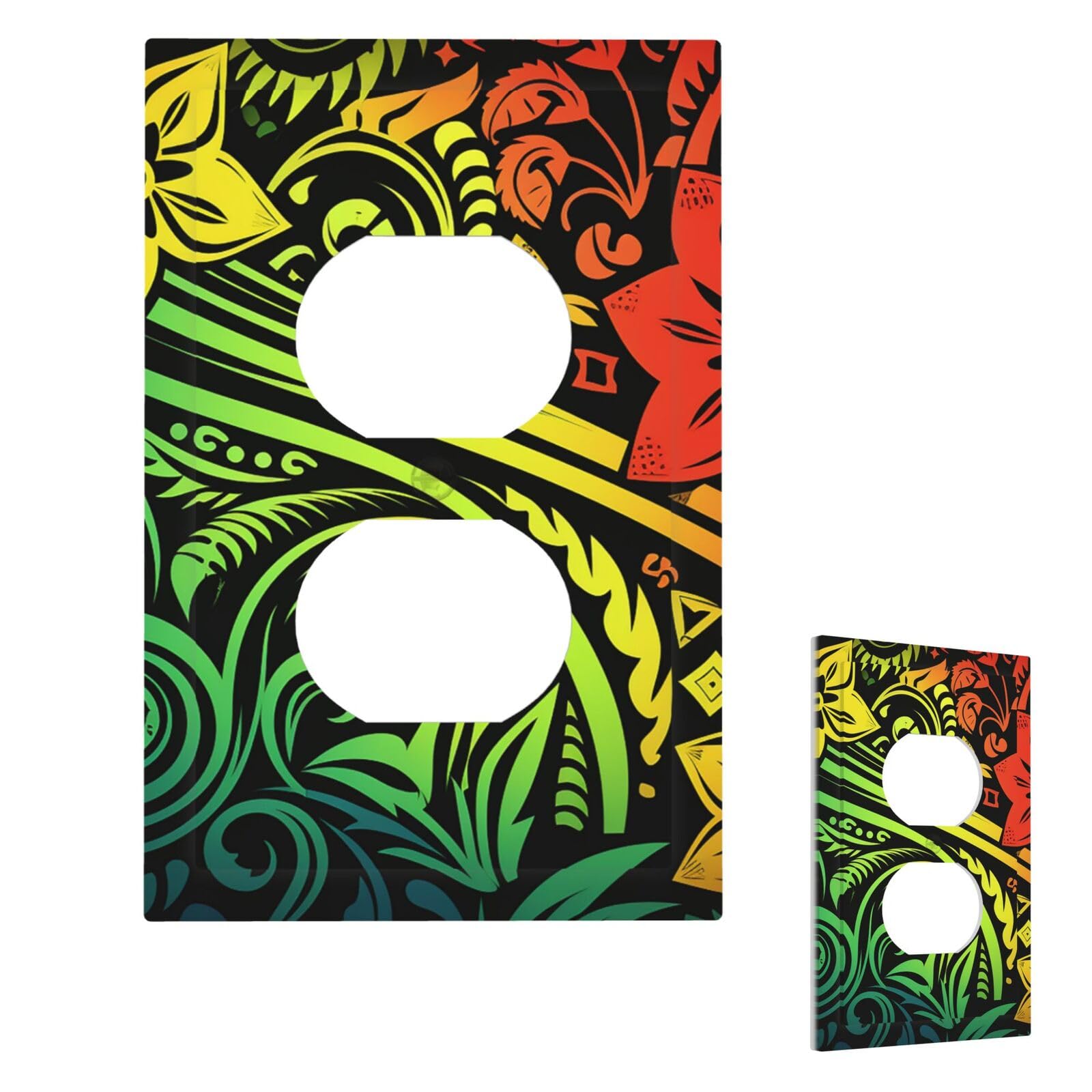 Fekiloot Duplex Hawaiian Tribal Style Wall Plate Cover Modern Decorative 1 Gang Light Switch Cover Unbreakable Receptacle Outlet Covers For Living Room Bedroom Home Decor