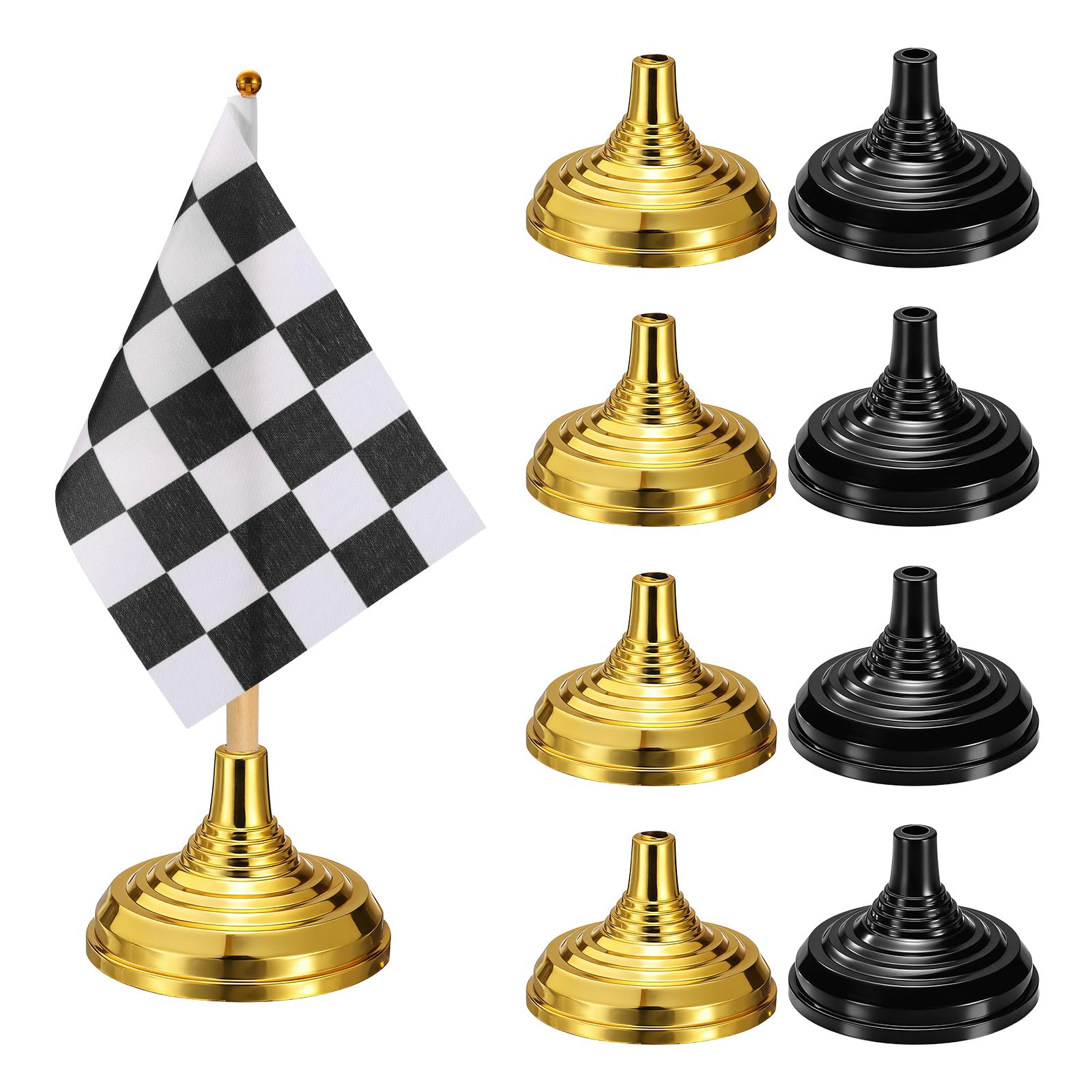 PATIKIL 1.57" x 2.2" Table Flag Stand Base, 48Pcs Small Flag Base Mini Flag Holder Portable Multipurpose for Party Centerpiece Office Sport Desk Festival Celebration, Round Black/Gold