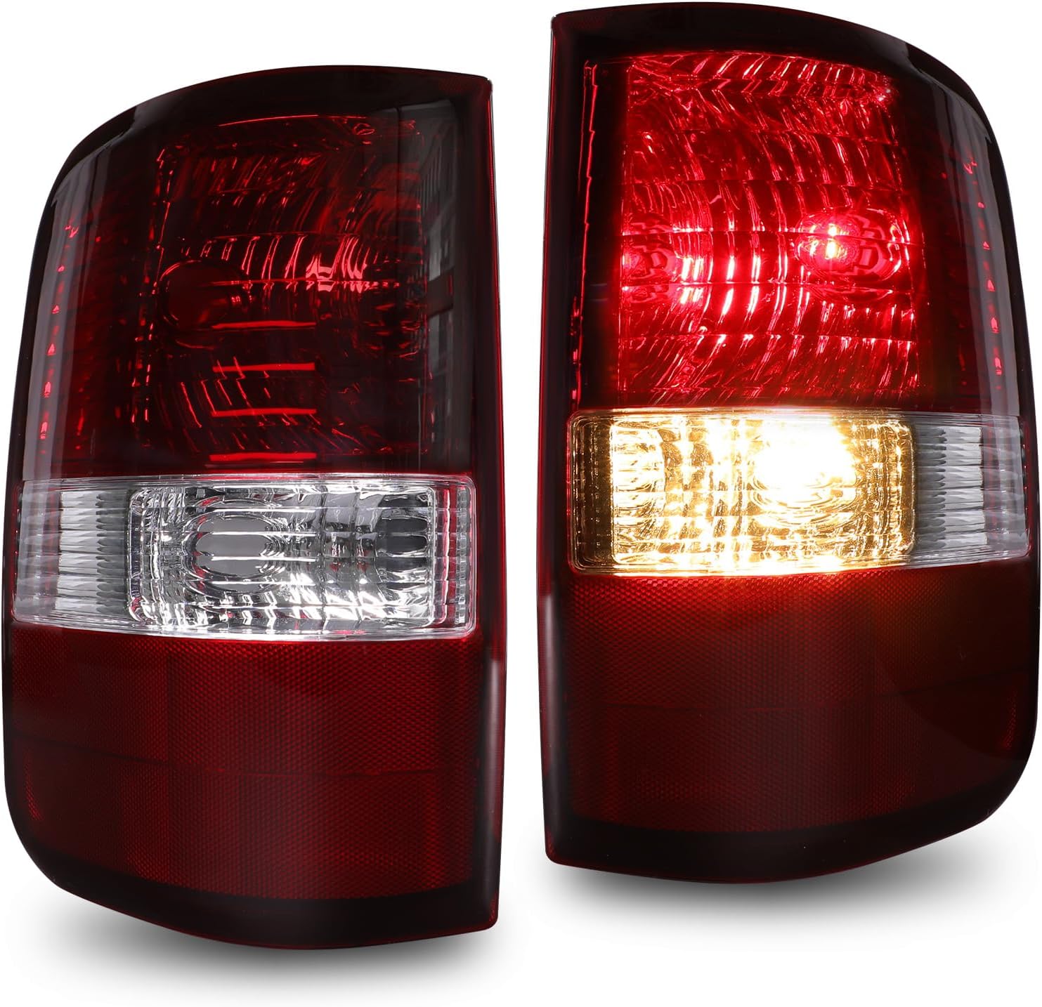 Smoked Red Tail Lights Pair with Bulbs, Compatible with Ford F-150 2004 2005 2006 2007 2008, Driver & Passenger Side Rear Lamps