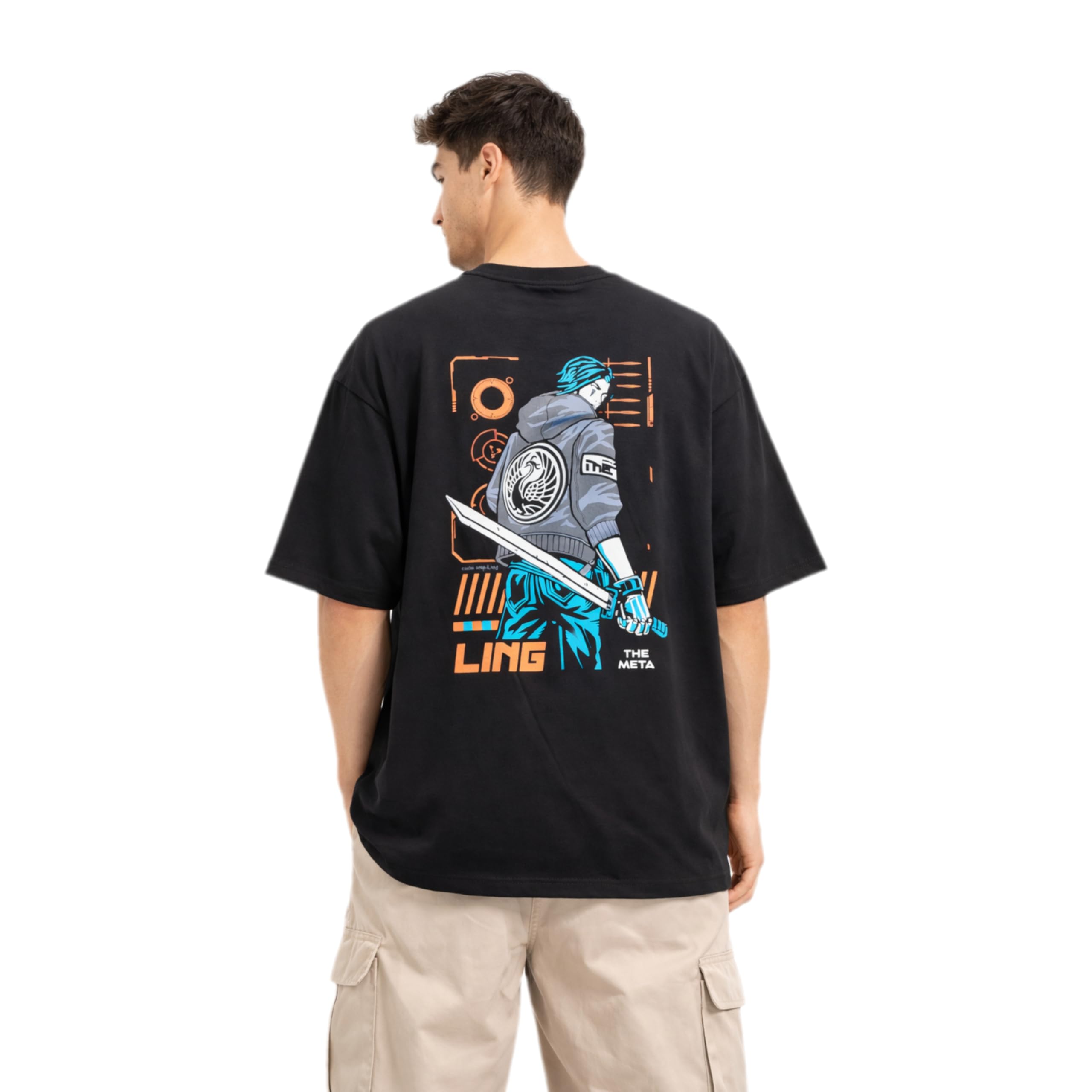 royal nts Anime Oversized T-Shirt for Men & Women | Cotton Blend Black Graphic Printed | Front & Back Print Unisex 3/4 Sleeve T-Shirt-picture-25